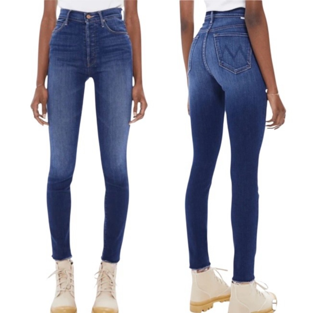 MOTHER Denim The Stunner Ankle Fray Jeans in Sweet Lime Button Fly High-Rise NEW